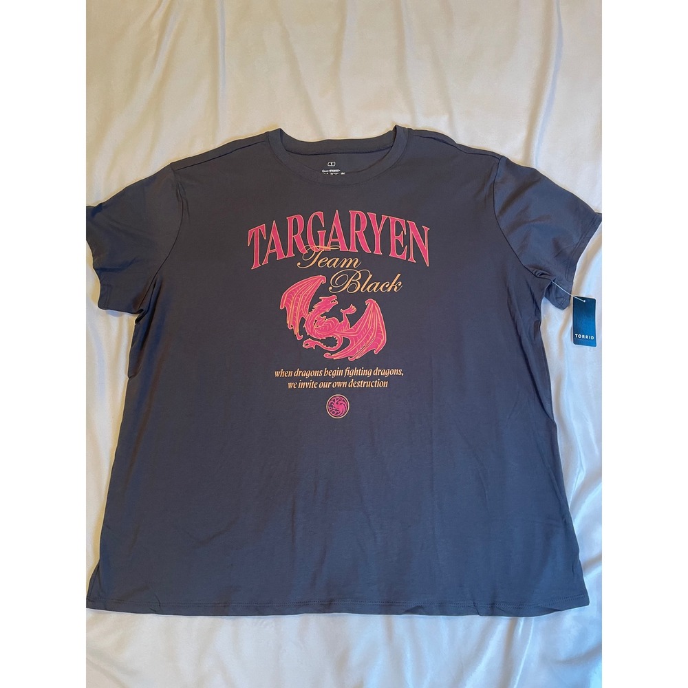 Torrid House of the Dragon Team Black Targaryen Graphic T-Shirt Grey Plus Size 1